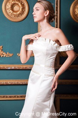Simple A-line Off The Shoulder Garden Wedding Dress with Brush Train