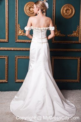 Simple A-line Off The Shoulder Garden Wedding Dress with Brush Train