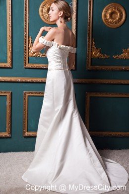 Simple A-line Off The Shoulder Garden Wedding Dress with Brush Train