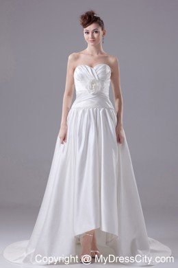 Hand Made Ruched Flowers Sweetheart Brush Train Wedding Dress