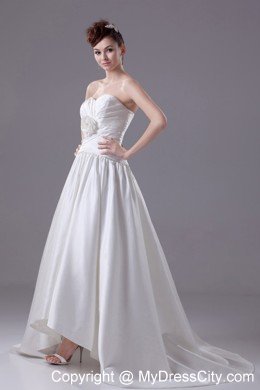 Hand Made Ruched Flowers Sweetheart Brush Train Wedding Dress