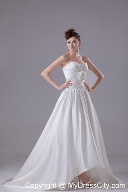 Hand Made Ruched Flowers Sweetheart Brush Train Wedding Dress