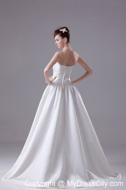 Hand Made Ruched Flowers Sweetheart Brush Train Wedding Dress