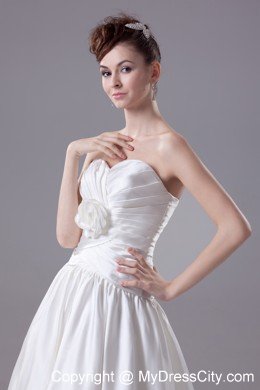 Hand Made Ruched Flowers Sweetheart Brush Train Wedding Dress