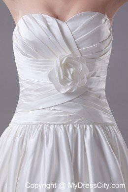 Hand Made Ruched Flowers Sweetheart Brush Train Wedding Dress