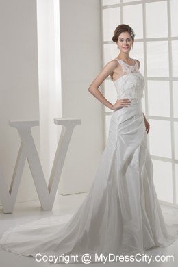 Elegant Lace Appliques Court Train Scoop Neck Wedding Dress