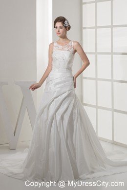 Elegant Lace Appliques Court Train Scoop Neck Wedding Dress
