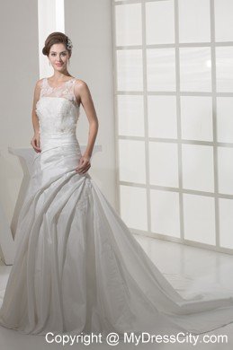 Elegant Lace Appliques Court Train Scoop Neck Wedding Dress