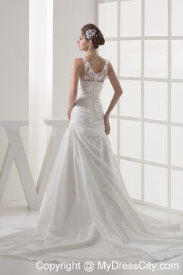 Elegant Lace Appliques Court Train Scoop Neck Wedding Dress