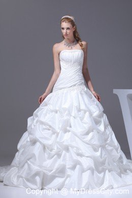 Strapless Pick-ups and Appliques A-line Court Train Wedding Dress
