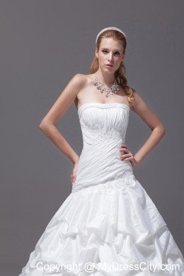 Strapless Pick-ups and Appliques A-line Court Train Wedding Dress