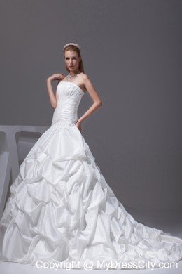 Strapless Pick-ups and Appliques A-line Court Train Wedding Dress