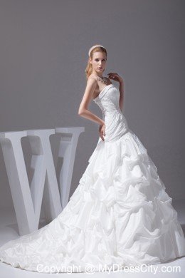 Strapless Pick-ups and Appliques A-line Court Train Wedding Dress