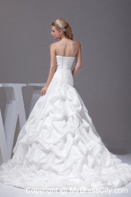 Strapless Pick-ups and Appliques A-line Court Train Wedding Dress