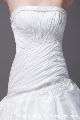 Strapless Pick-ups and Appliques A-line Court Train Wedding Dress
