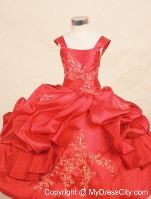 Appliques With Beading Taffeta Square Red Little Girl Pageant Dresses