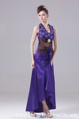 Exquisite Halter High-low Purple Prom Dress With Beading
