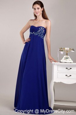 Royal Blue Empire Floor-length Chiffon Beaded Dress for Prom