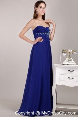 Royal Blue Empire Floor-length Chiffon Beaded Dress for Prom