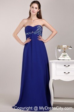 Royal Blue Empire Floor-length Chiffon Beaded Dress for Prom