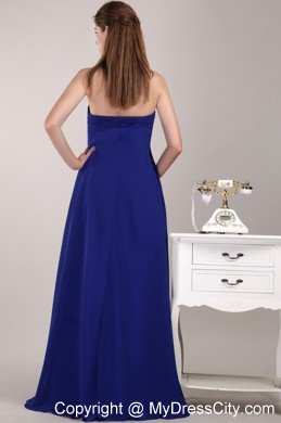 Royal Blue Empire Floor-length Chiffon Beaded Dress for Prom