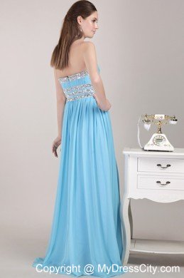 Aqua Blue Empire Strapless Floor-length Beaded Prom Dress