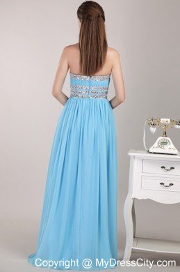 Aqua Blue Empire Strapless Floor-length Beaded Prom Dress