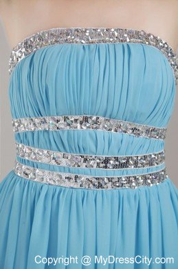 Aqua Blue Empire Strapless Floor-length Beaded Prom Dress