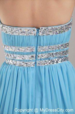 Aqua Blue Empire Strapless Floor-length Beaded Prom Dress