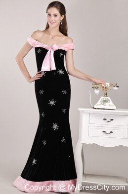 Black Mermaid Off The Shoulder Brush Train Christmas Prom Dress