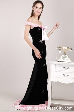 Black Mermaid Off The Shoulder Brush Train Christmas Prom Dress