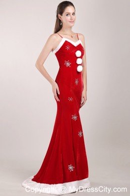 White and Red Mermaid Beaded Prom Gown with Detachable Straps