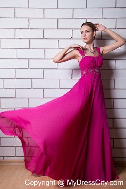 Beaded Chiffon Empire Straps Floor-length Hot Pink Prom Dress