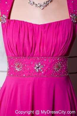 Beaded Chiffon Empire Straps Floor-length Hot Pink Prom Dress