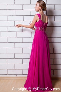Beaded Chiffon Empire Straps Floor-length Hot Pink Prom Dress