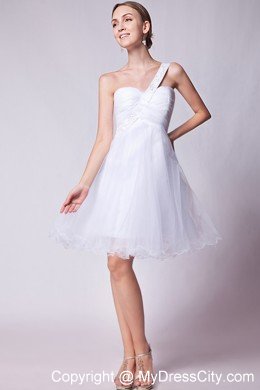 Beaded Organza White A-line Mini-length One Shoulder Prom Gown