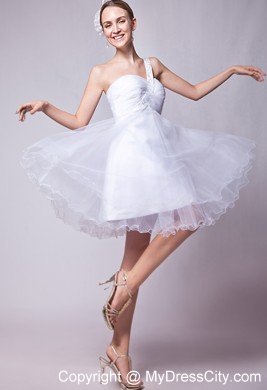 Beaded Organza White A-line Mini-length One Shoulder Prom Gown