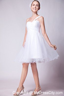 Beaded Organza White A-line Mini-length One Shoulder Prom Gown