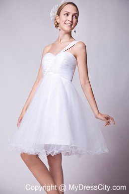 Beaded Organza White A-line Mini-length One Shoulder Prom Gown