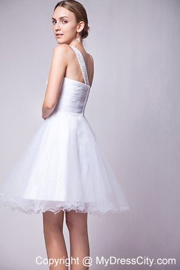 Beaded Organza White A-line Mini-length One Shoulder Prom Gown