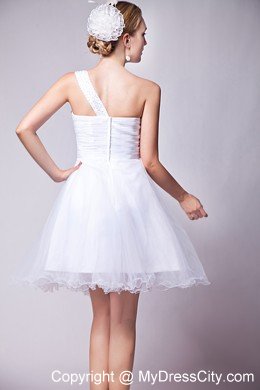 Beaded Organza White A-line Mini-length One Shoulder Prom Gown