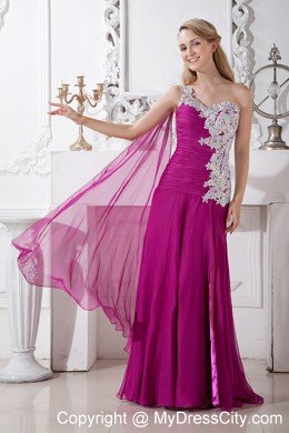 Fuchsia Empire Floor-length One Shoulder Appliques Prom Dress