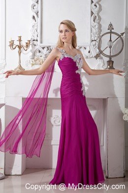 Fuchsia Empire Floor-length One Shoulder Appliques Prom Dress