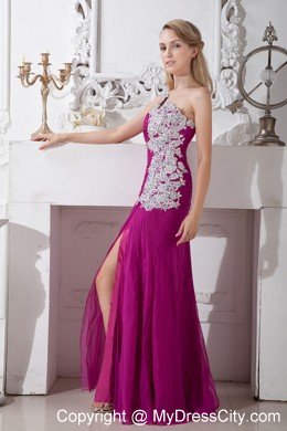 Fuchsia Empire Floor-length One Shoulder Appliques Prom Dress