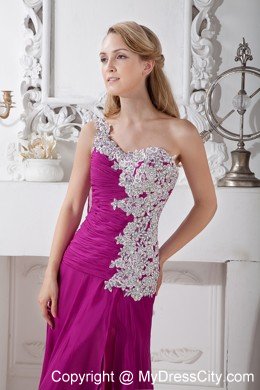 Fuchsia Empire Floor-length One Shoulder Appliques Prom Dress