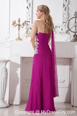 Fuchsia Empire Floor-length One Shoulder Appliques Prom Dress