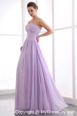 Lavender Empire Strapless Floor-length Beaded Dress for Prom