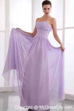 Lavender Empire Strapless Floor-length Beaded Dress for Prom