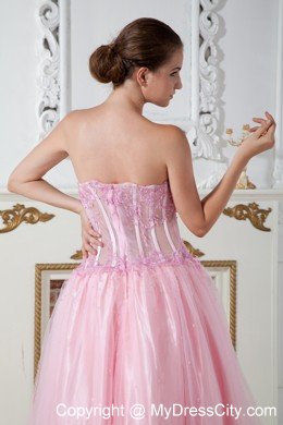 Baby Pink Column Strapless Appliques Brush Train Prom Dress