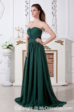 Dark Green Empire Brush Train Sweetheart Ruched Prom Gown